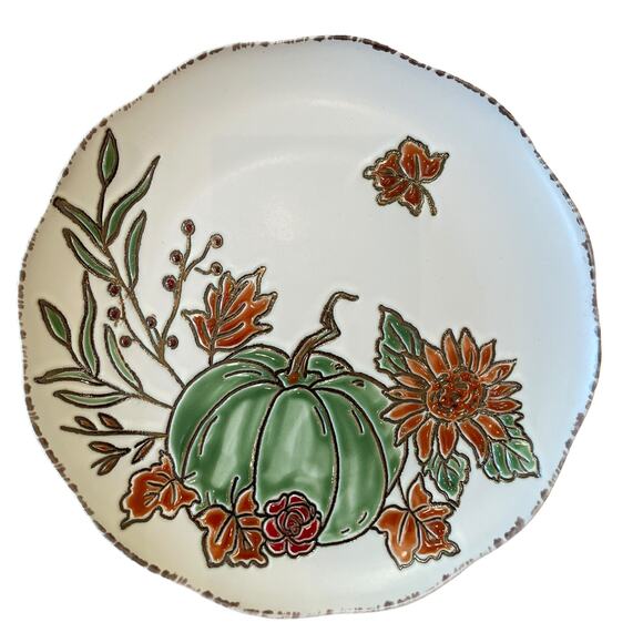 ELI & ANA Thanksgiving Pumpkin Salad Plates 8.25" Ceramic Fall Harvest Set of 4 - Picture 1 of 11
